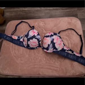 Victorias Secret PINK dark blue floral push up bra